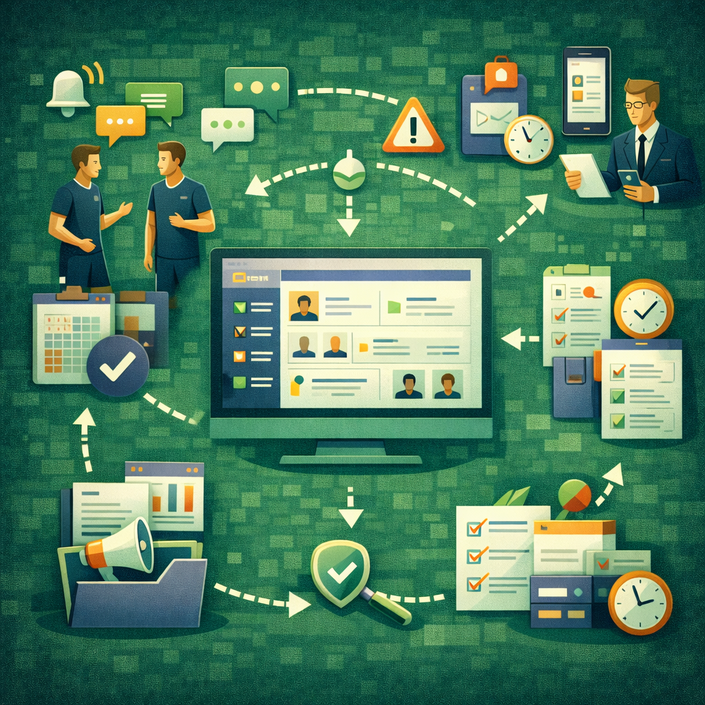 comunicação interna estruturada no clube com avisos e processos organizados