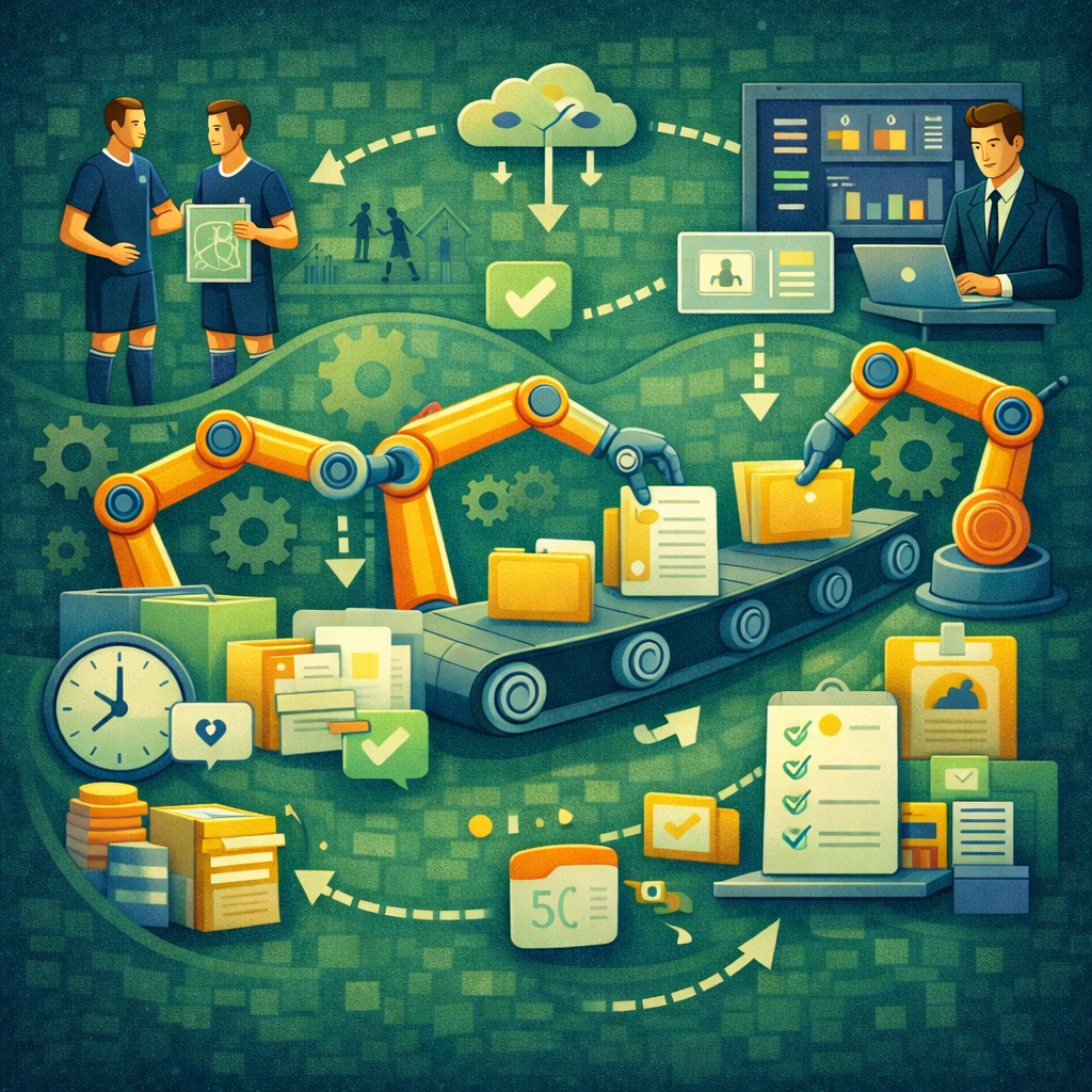 automação de processos na gestão esportiva com fluxos organizados, dados integrados e redução de tarefas manuais