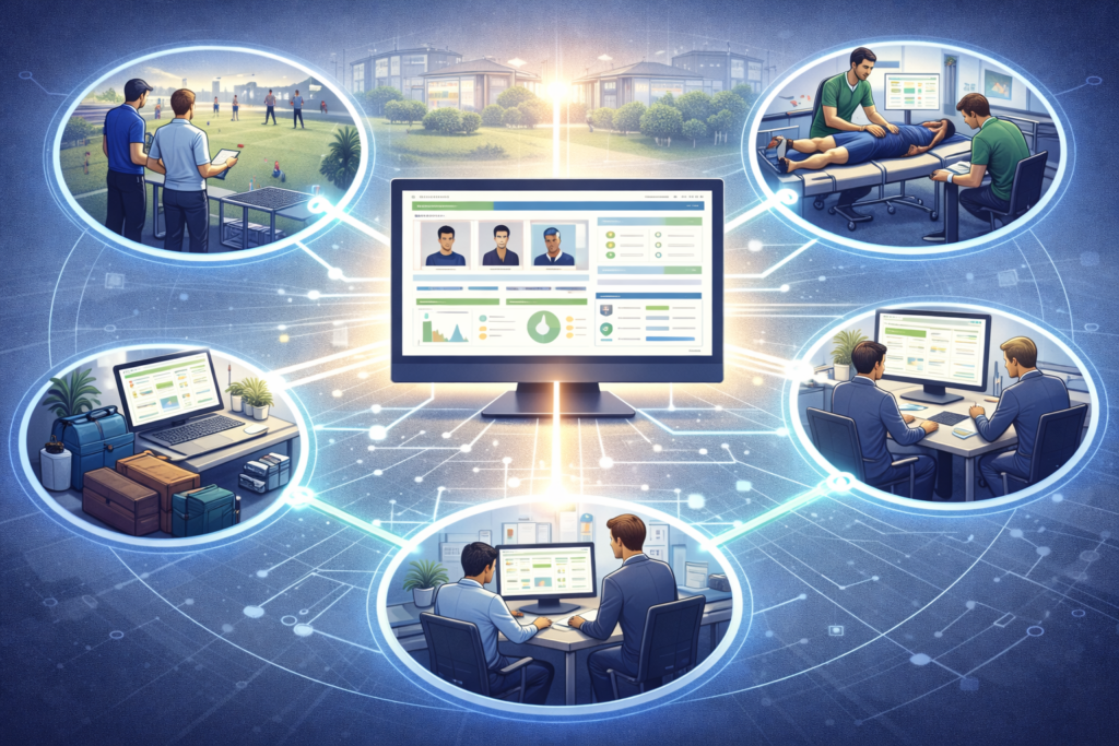 sistema de gestão esportiva integrando diferentes áreas de um clube em um único ambiente digital