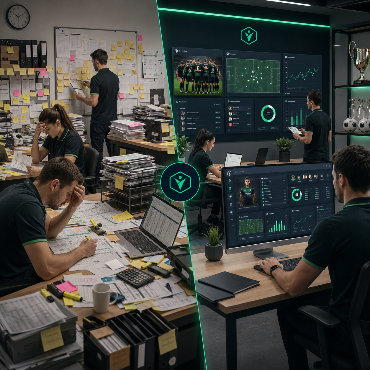 Gestão esportiva mostrando clube superando processos improvisados com sistema integrado