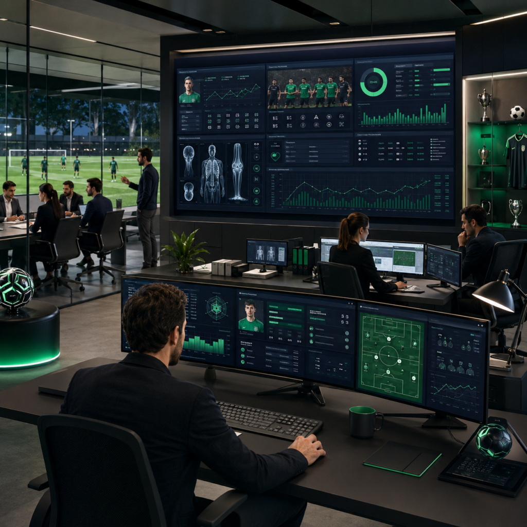 Gestão esportiva profissional estruturando um clube moderno com processos integrados