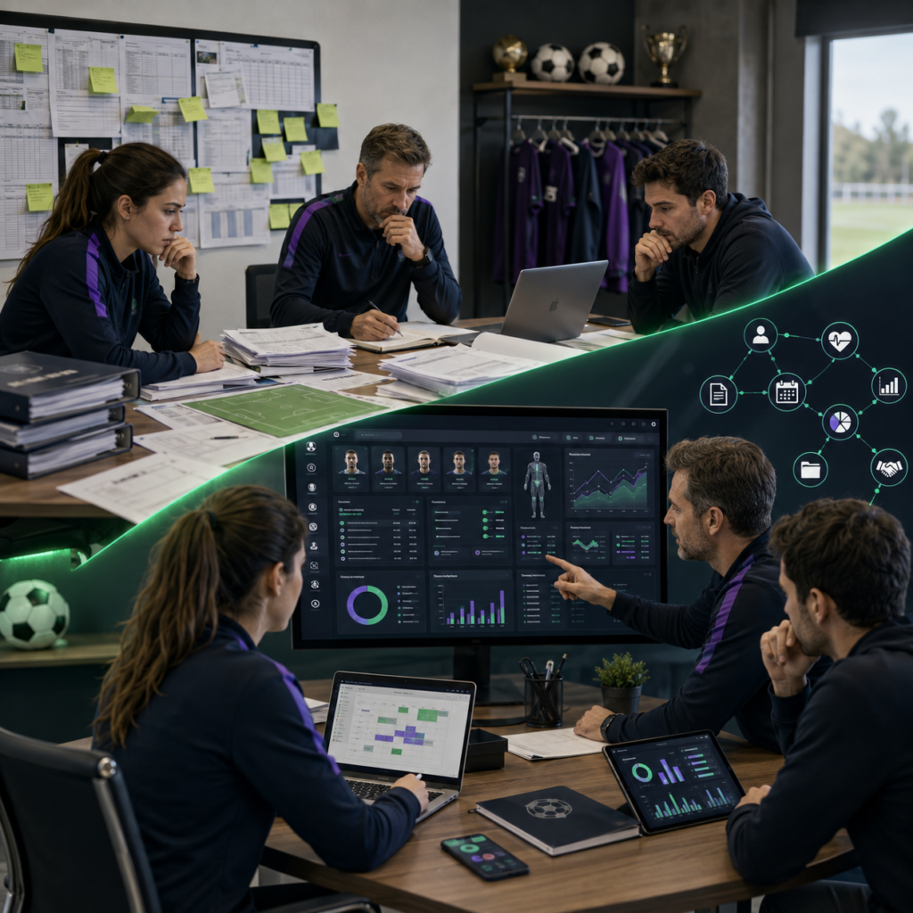 Alt text: Clube pequeno avaliando se vale a pena usar software de gestão esportiva